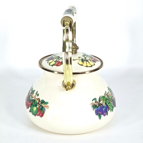 Vintage Metro Enamel Teapot Vitroceramic‎ VHTF Fruit Handle Kitchen Collectible - Picture 4 of 11